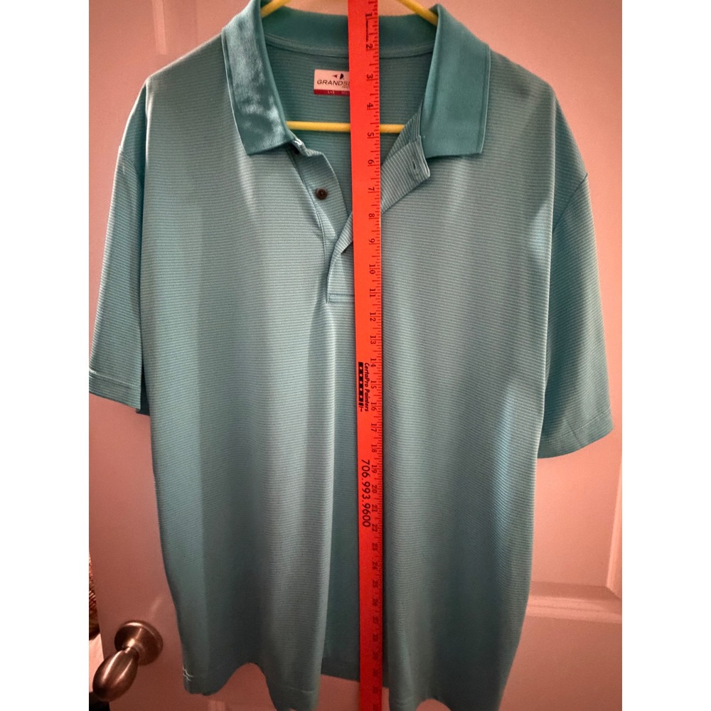 Grand Slam Performance Mens Large Teal Blue Micro Stripe Short Sleeve Golf Polo - Picture 6 of 6